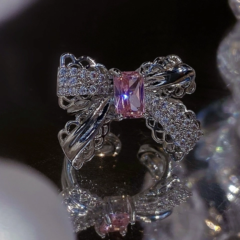 Elegant Pink Zircon Bow Ear Cuff Clip On Earrings For Women No Pierced Niche Design Copper Gold Plated Fairy Style Accessory