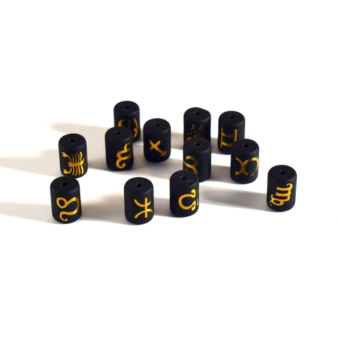 Mattschwarze Glasperlen Zylindrisch Mit Doppelseitigem Goldlack Sternzeichen Muster DIY Schmuckherstellung Handwerk Lose Perlen