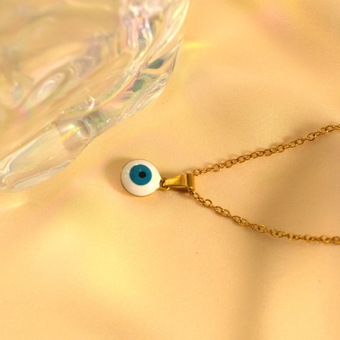Collar con Colgante de Ojo Turco de Acero Inoxidable Chapado en Oro Esmalte para Mujer Minimalista Amuleto Nazar Joyería Regalo