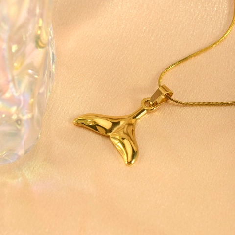 Vintage Edelstahl Halskette Mit Meerjungfrauenschwanz Anhänger Für Damen Gold Vergoldet Walschwanz Schmuck Ozean Stil