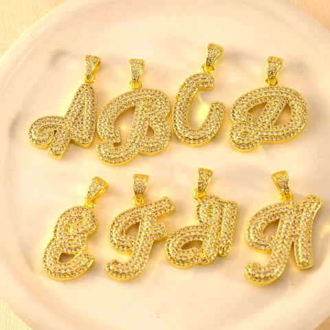 Kreativer Buchstabe Anhänger aus kupfervergoldetem und zirkoniaeingelegtem Material Modeschmuck für Damen Geschenk