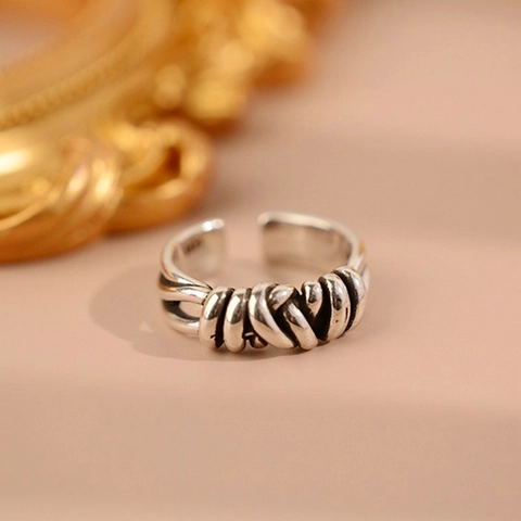 Vintage Braided Twist Multi-layer Winding Open Ring For Women Thai Silver Style Distressed Adjustable Finger Ring Jewelry