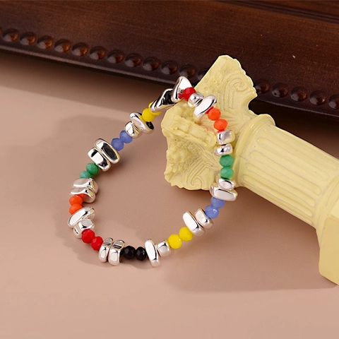 Koreanischer Stil Regenbogen Perlen Smiley Armband Unregelmäßige Silber Perlen Herz Ohrstecker Für Damen Schmuck