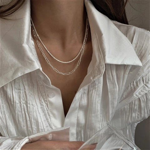 Elegante Kupfer Schimmernde Halskette Minimalistische Büroklammerkette Gypsophila Schlüsselbeinkette Versilberter Schmuck Damen
