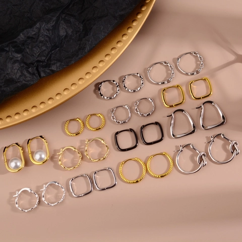 Orecchini a Cerchio Geometrici Minimalisti Francesi Vintage in Rame Placcato Oro Argento Con Design a Catena d'Ancora a Nodo Per Donna