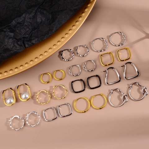 Orecchini a Cerchio Geometrici Minimalisti Francesi Vintage in Rame Placcato Oro Argento Con Design a Catena d'Ancora a Nodo Per Donna