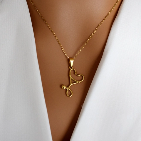 Medizinische Stethoskop Herz Krankenschwester Hut Anhänger Halskette Edelstahl Vergoldet Kreativer Schmuck Geschenk Für Ärzte