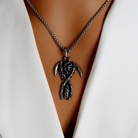 Collar con Colgante de Doble Guadaña de la Parca Gótica Acero Inoxidable Retro Punk Hip Hop Joyería Para Hombres Mujeres Regalo Halloween