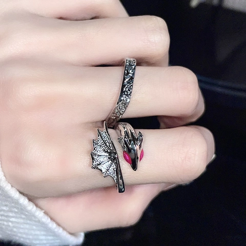 Vintage Copper Dragon Open Ring Gothic Punk Hammered Texture Adjustable Finger Ring For Men Women Hip Hop Jewelry Gift