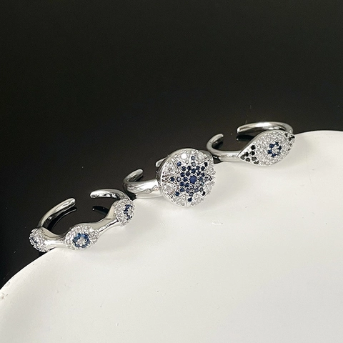 Lussuoso Set di Anelli in Rame con Zirconia Malocchio per Donna Apertura Regolabile Placcato Argento Stile Turco Gioielli di Moda Anello al Dito