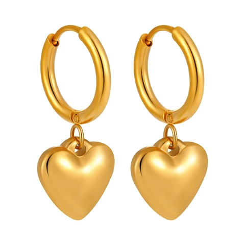 Boucles d'Oreilles Créoles Cœur en Acier Inoxydable Minimaliste pour Femmes Pendentif Cœur 3D Doré Bijoux de Mode