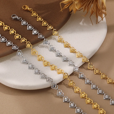 Collar Y Pulsera De Acero De Titanio Con Eslabones De Corazón Para Mujer Chapado En Oro Plata Joyería De Cadena
