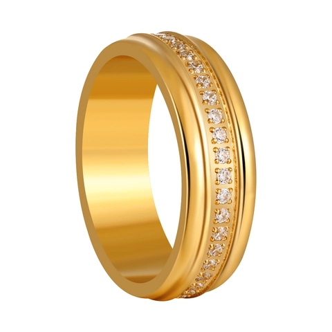 Bague Cercle Complet Sertie de Zircone de Précision CNC en Acier Inoxydable Plaqué Or 18K Anneau Minimaliste pour Femme Bijoux