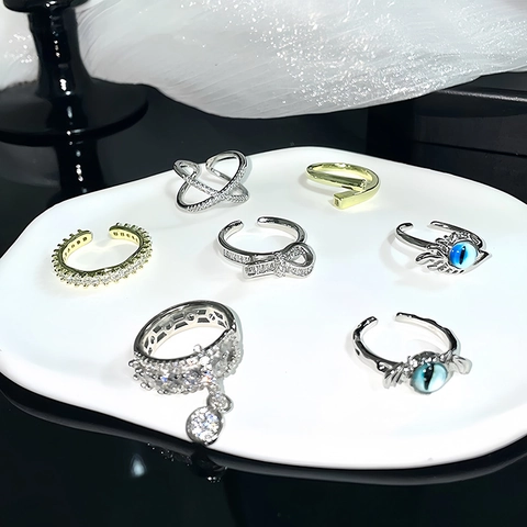 Fashion Copper Zirconia Adjustable Open Rings For Women Evil Eye Butterfly Bow Cross Geometric Luxury Vintage Finger Ring Jewelry
