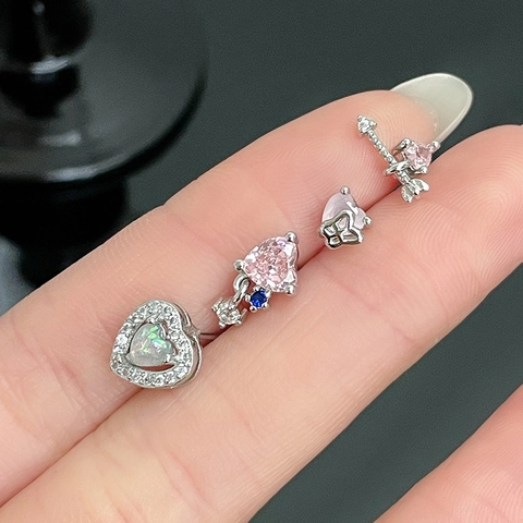 Sweet Cool Heart Arrow Stud Earrings Copper Silver Plated Pink Zirconia Opal Earrings Collection For Women Fashion Jewelry Accessory