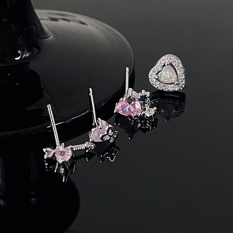 Sweet Cool Heart Arrow Stud Earrings Copper Silver Plated Pink Zirconia Opal Earrings Collection For Women Fashion Jewelry Accessory