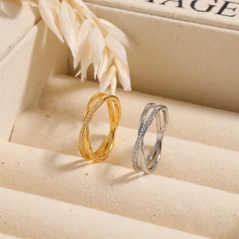 Bague Croix X en Acier Titane Minimaliste Pour Femme Avec Zircone Micro Incrusté Or Argent Bijoux De Mode Bague