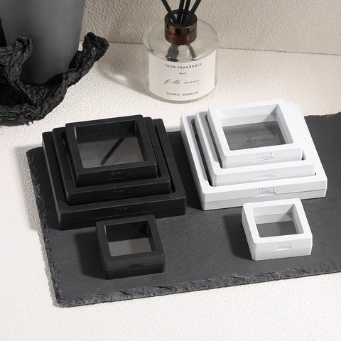 3D Zwevende PE Folie Sieradendoos Vierkante Plastic Display Box Voor Sieraden Munten Stofdicht Anti-Oxidatie Frame Opbergdoos