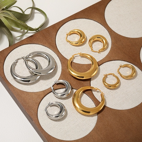 Minimalist High Polished Titanium Steel Chunky Hoop Earrings For Women Geometric Thick Round Earrings Gold Silver Hoops Jewelry
