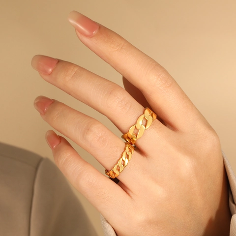 Bague Chaîne Maillon Cubain en Acier Titane Mode Pour Hommes Femmes Plaqué Or Argent Bague Large Étroite Unisexe Bijoux
