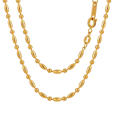 Stainless Steel Beaded Necklace For Women 18K Gold Plated PVD Oval And Round Rice Bead Chain Minimalist Fashion Jewelry