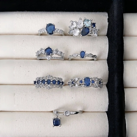 Vintage Copper Aquamarine Blue Zirconia Open Adjustable Ring For Women Elegant Light Luxury Fashion Jewelry Finger Ring