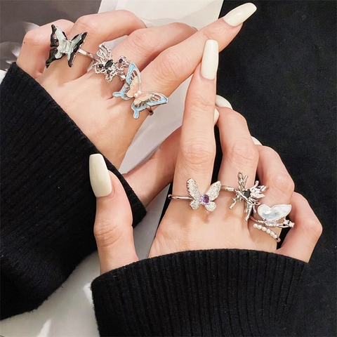 Verstellbarer Schmetterling Offener Ring Für Damen Kupfer Leichter Luxus Zirkonia Emaille Schmetterlingsring Süßer Kühler Schmuck Geschenk