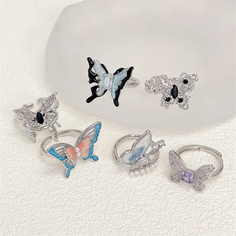 Verstellbarer Schmetterling Offener Ring Für Damen Kupfer Leichter Luxus Zirkonia Emaille Schmetterlingsring Süßer Kühler Schmuck Geschenk