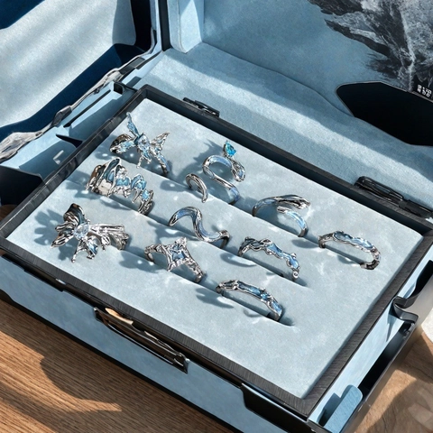 Blau Schmetterling Schlange Stern Unregelmäßiger Flüssiger Kupfer Offener Ring Verstellbar Versilbert Y2K Süßer Cooler Schmuck Für Damen