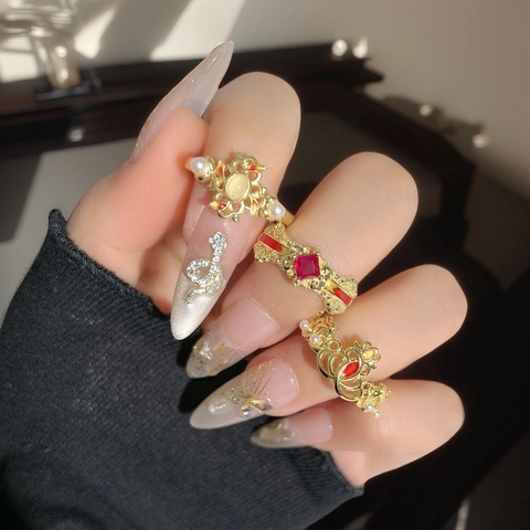 Vintage Royal Gold Kupfer Ring Rot Zirkonia Emaille Verstellbarer Offener Ring Palast Stil Strass Für Damen Fingerring Schmuck