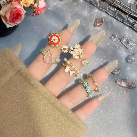 Neuer Chinesischer Stil Emaille Kürbisflasche Blume Schmetterling Offener Ring Für Damen Vintage Vergoldeter Kupfer Zirkonia Verstellbarer Fingerring