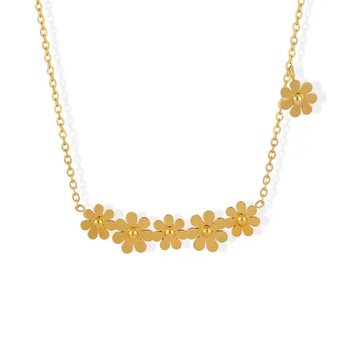 Korean Sweet Gold Plated Stainless Steel Daisy Flower Pendant Necklace For Women Elegant Minimalist Floral Choker Jewelry Gift