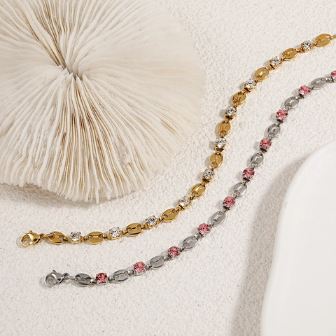 Stainless Steel Coffee Bean Chain Bracelet For Women Gold Silver Plated Zirconia Heart Pendant Adjustable Fashion Jewelry