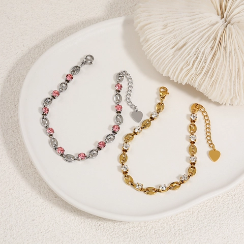 Stainless Steel Coffee Bean Chain Bracelet For Women Gold Silver Plated Zirconia Heart Pendant Adjustable Fashion Jewelry