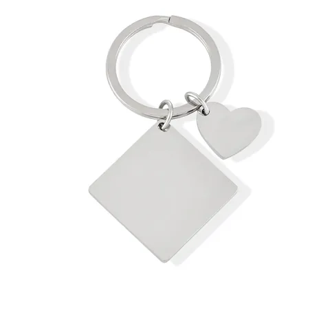 Portachiavi in Acciaio Inossidabile Lucidato Con Pendente a Cuore E Quadrato Anello Portachiavi Minimalista in Metallo Per Donna Uomo