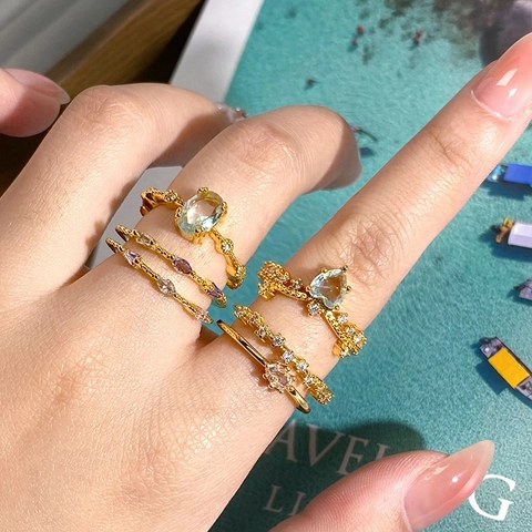 Vintage Kupfer Verstellbarer Offener Ring Für Damen Herz Krone Meerjungfrauenschwanz Emaille Zirkonia Eingelegt Luxus Fingerring Schmuck Geschenk