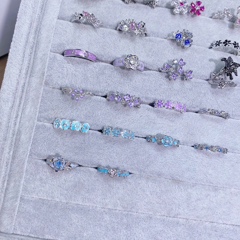 Anillos Abiertos Ajustables de Cobre con Forma de Flor para Mujer Bañado en Plata Esmalte Circón Perla Artificial Joyas