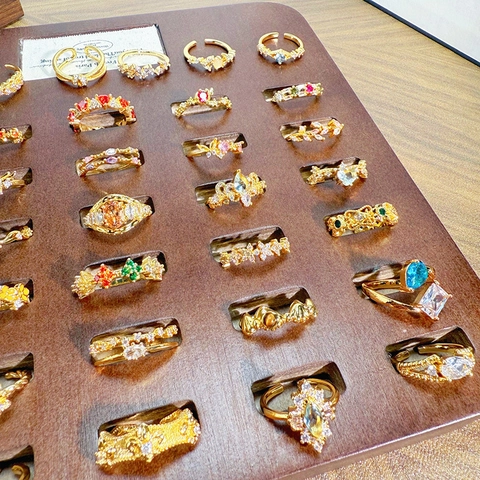 Vintage Vergoldet Kupfer Ring Für Damen Verschiedene Stile Bunte Zirkonia Offen Verstellbar Retro Mode Schmuck Geschenk