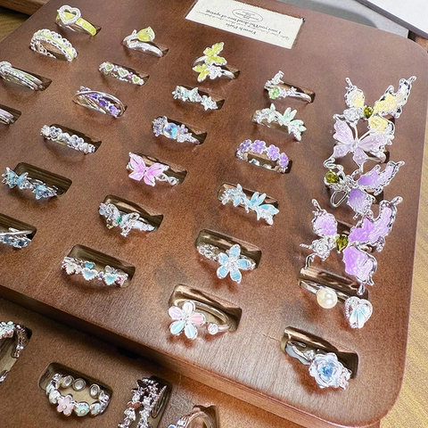 Emaille Schmetterling Blume Offener Ring Für Damen Kupfer Zirkonia Verstellbarer Fingerring Nischendesign Luxus Schmuck