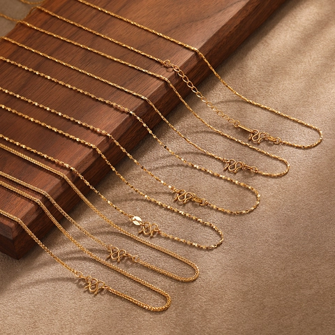 Minimalist Gold Plated Stainless Steel Chain Necklace For Women Chopin Wheat Wave Texture Thin Jewelry Accessory Gift