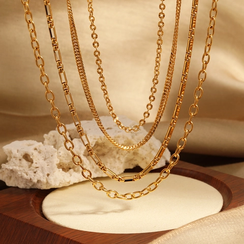 Collier En Acier Titane Plaqué Or Pour Femme Minimaliste Chaîne Gourmette Maillon Bambou Collier Étanche Bijoux En Or PVD Cadeau