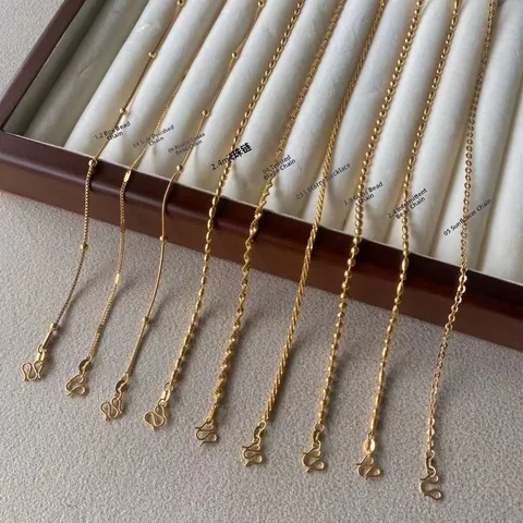24K Gold Plated Titanium Steel Necklace For Women Minimalist Box Snake Bead Sunflower Link Chain Fashion Bare Jewelry