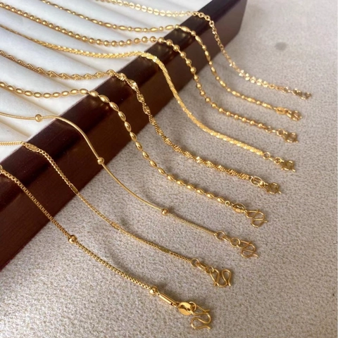 24K Gold Plated Titanium Steel Necklace For Women Minimalist Box Snake Bead Sunflower Link Chain Fashion Bare Jewelry