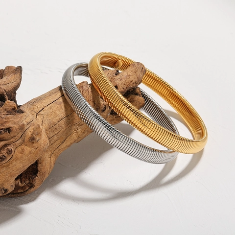 Minimalist Titanium Steel Tubogas Bangle Bracelet Gold Silver Plated Snake Bone Chain Elastic Hand Cuff For Women Vintage Jewelry