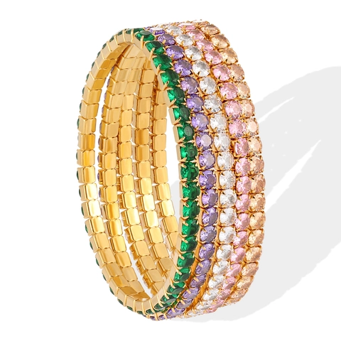 Luxury Titanium Steel Zircon Tennis Bracelet For Women Gold Plated Elastic Stretch Colorful Zirconia Bracelet Jewelry