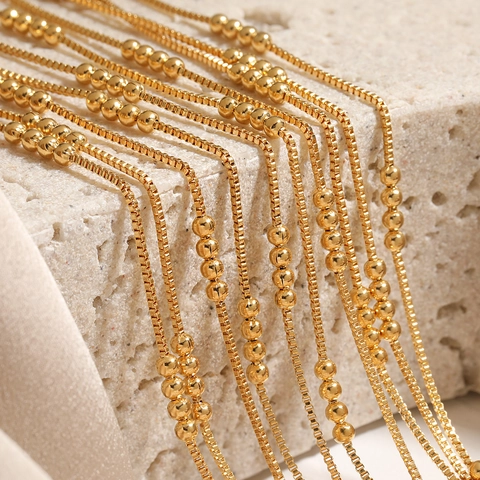 Minimalistische Titaniumstaal Box Ketting Voor Vrouwen 24K Verguld Kralen Sleutelbeen Ketting Mode Sieraden Cadeau