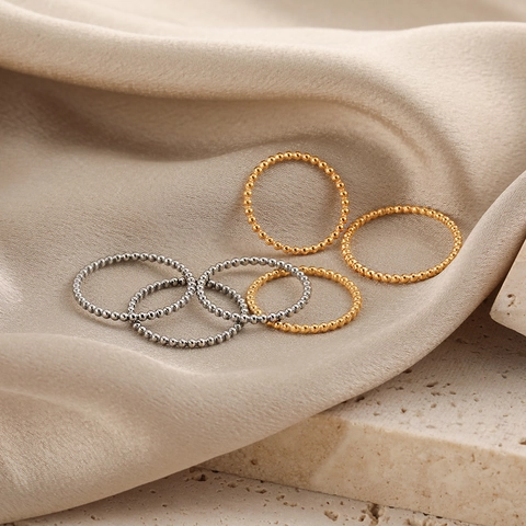 Bague Anneau Rond Minimaliste en Acier Inoxydable pour Femme Or Argent Vintage Français Bijoux de Doigt