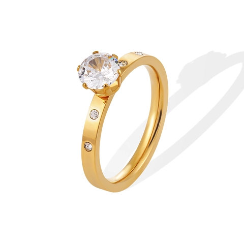 Bague Minimaliste en Acier Titane avec Zircone pour Femme Luxe Serti à Six Griffes Or Argent Or Rose Bijoux de Mode
