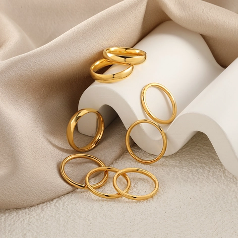 Bague Anneau Simple en Or Acier Titane Minimaliste Coréen Pour Femme Bijoux de Mode Élégants Tailles 5-10