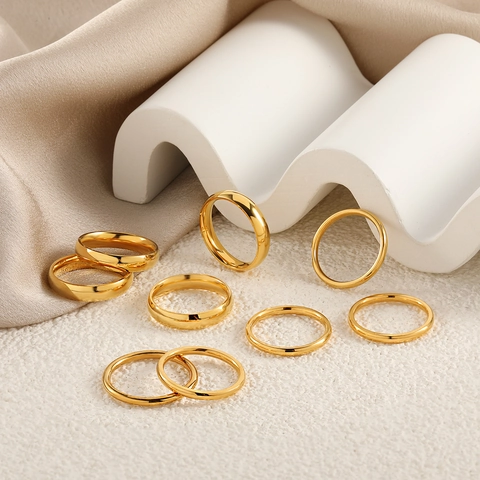 Bague Anneau Simple en Or Acier Titane Minimaliste Coréen Pour Femme Bijoux de Mode Élégants Tailles 5-10